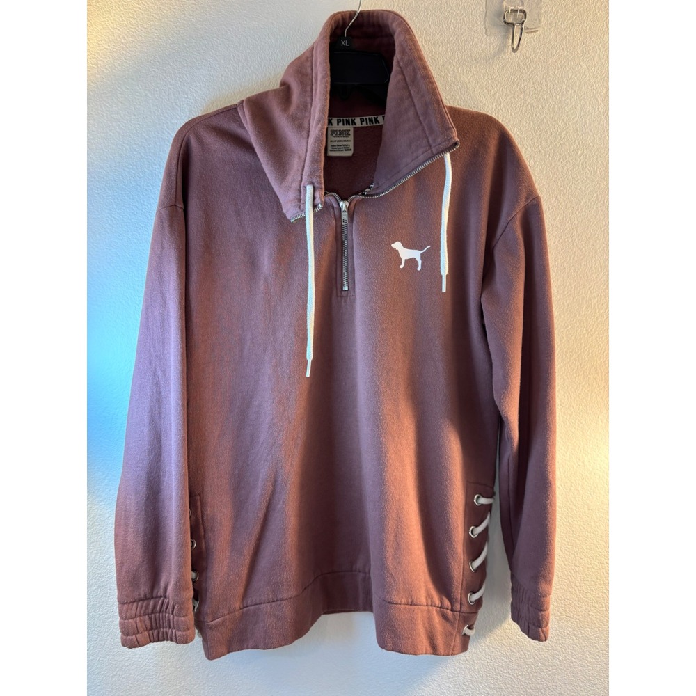 PINK Victoria's Secret Mauve Lace Up Side Quarter Zip Fleece Pullover XS